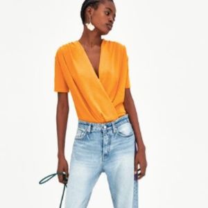 Zara Wrap Top Short Sleeve Tangerine Top Medium